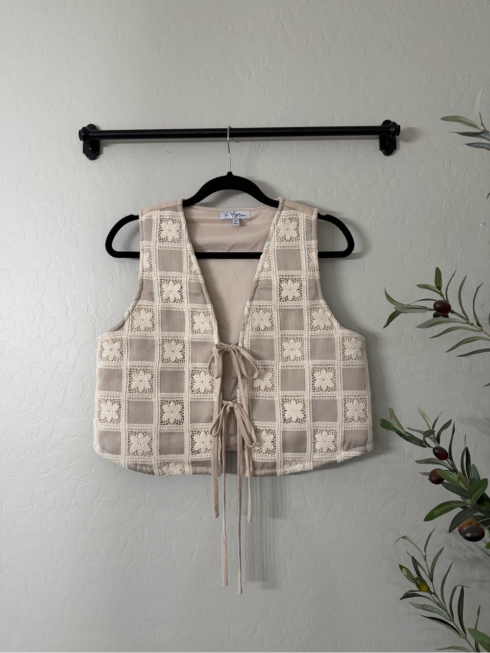 Boutique Patchwork Crochet Tie-Front Vest